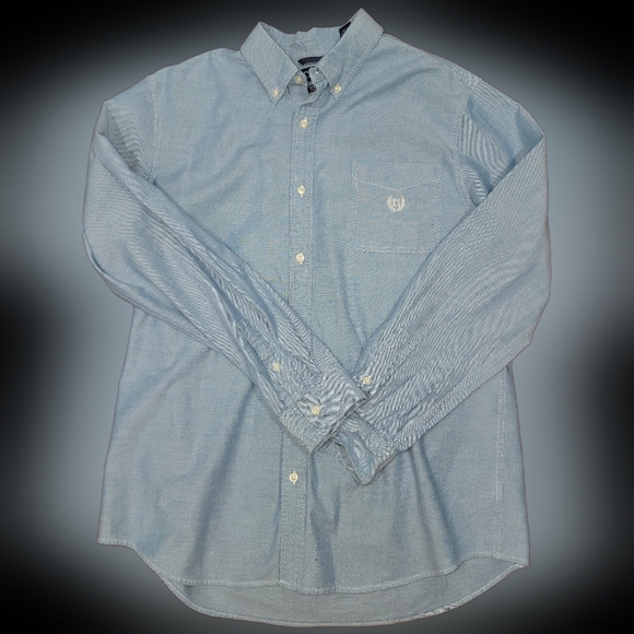 Chaps Blue Casual Button Down Denim Shirt with Textured Fabric - Picture 1 of 8